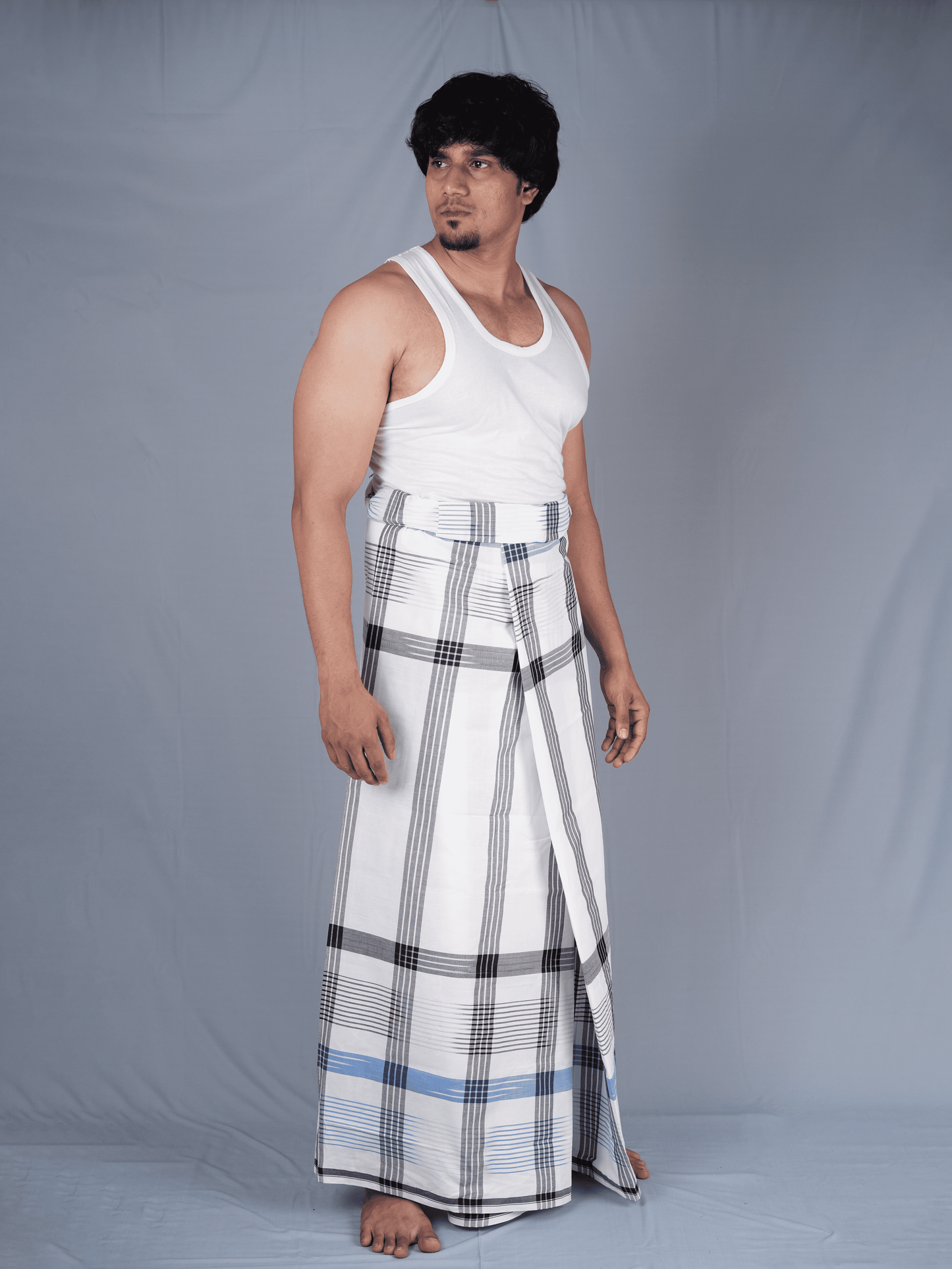 2.15 Mtrs 303 Supreme Milk White Check Lungie Model 6