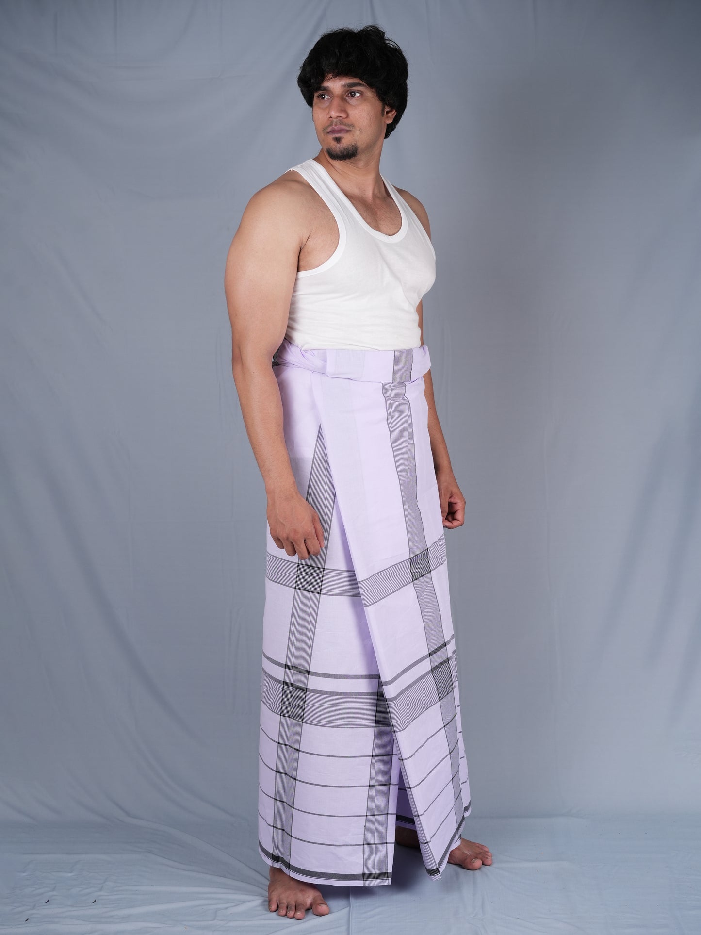 2.20 Mtrs 303 Supreme White Check Lungie Model 1