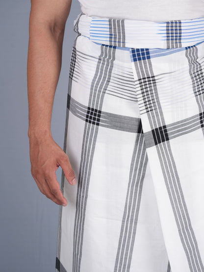 2.15 Mtrs 303 Supreme Milk White Check Lungie Model 6