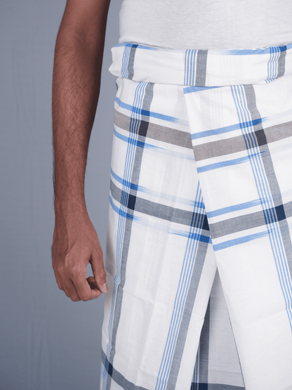 2.15 Mtrs 303 Supreme Milk White Check Lungie Model 7