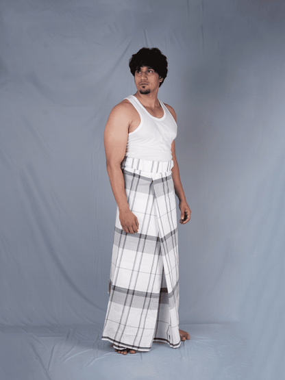 2.15 Mtrs 303 Supreme Milk White Check Lungie Model 3