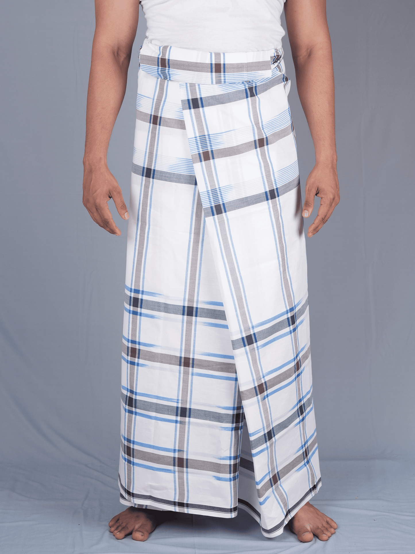 2.15 Mtrs 303 Supreme Milk White Check Lungie Model 5