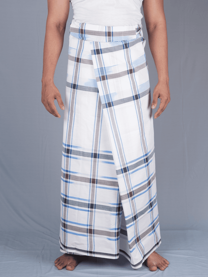 2.15 Mtrs 303 Supreme Milk White Check Lungie Model 5