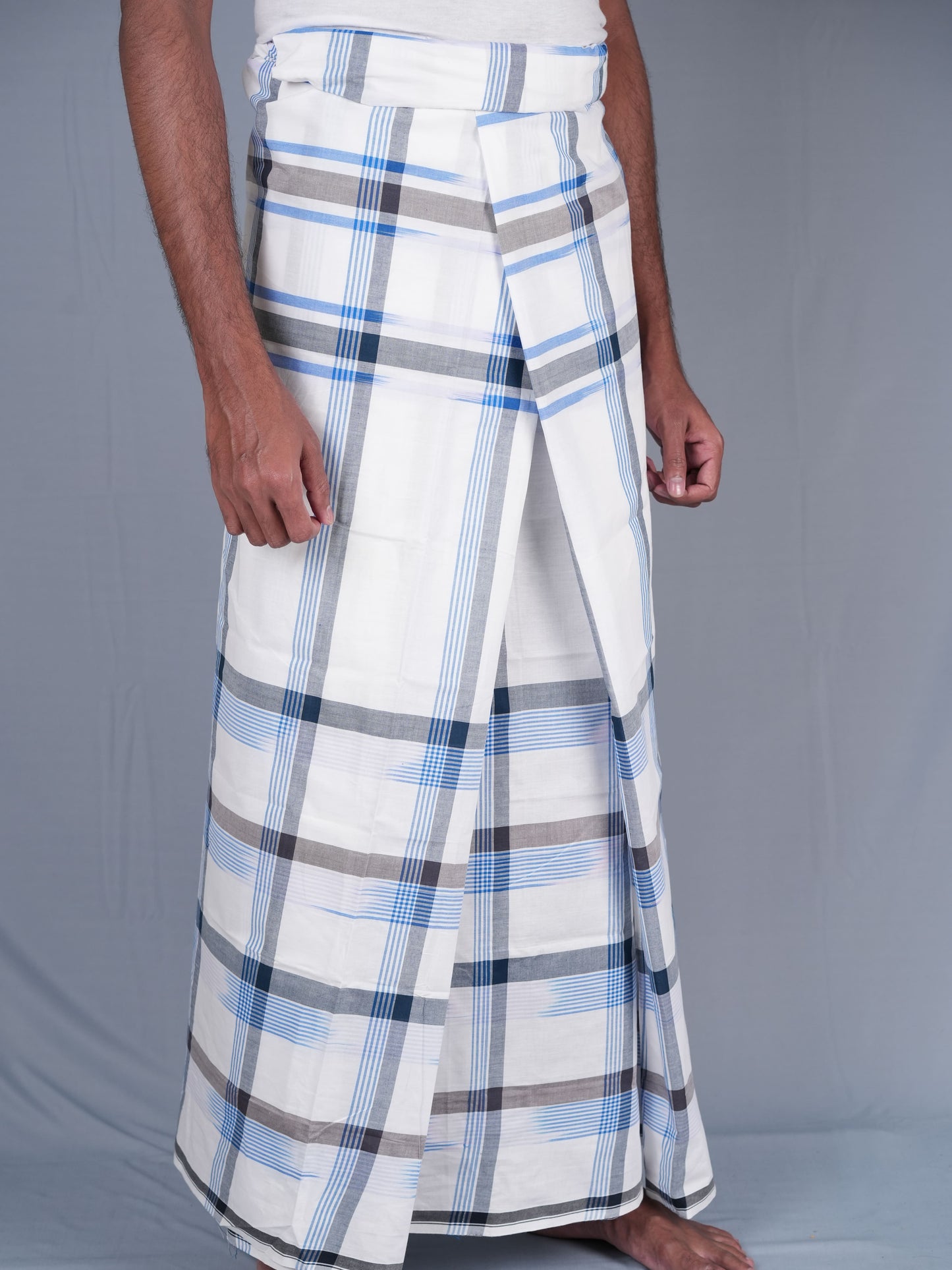 2.15 Mtrs 303 Supreme Milk White Check Lungie Model 7