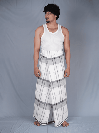 2.15 Mtrs 303 Supreme Milk White Check Lungie Model 3