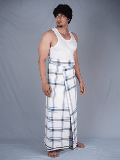 2.15 Mtrs 303 Supreme Milk White Check Lungie Model 5