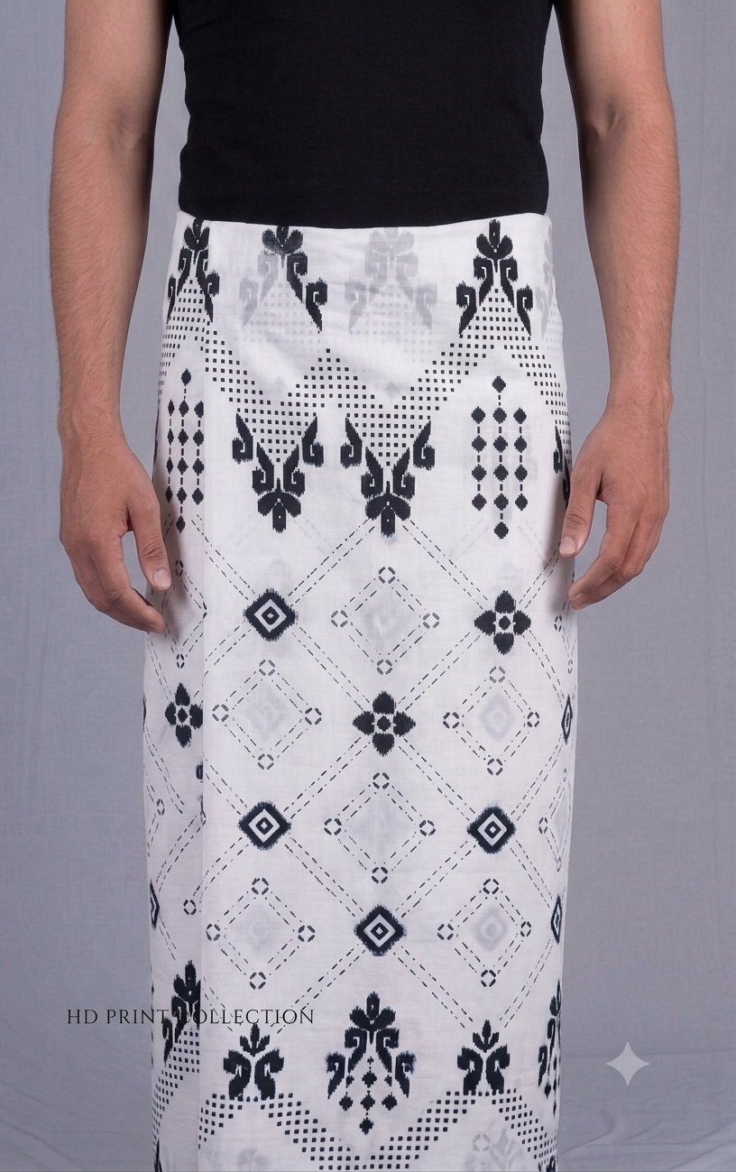 2.20 Mtrs 303 Supreme Jacquard White Design Lungie Model 1